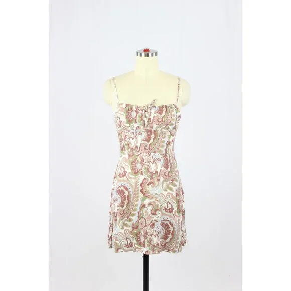 Aritzia WILFRED Bellow Paisley Floral Crepe Gathered Mini Slip Dress, Size 2 - Picture 2 of 16